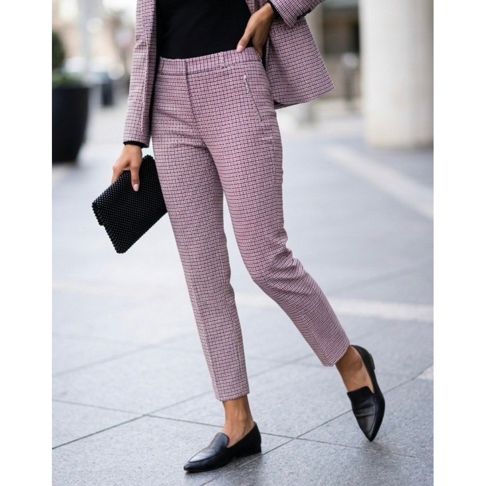 Banana Republic Sloan Tattersall Pink Plaid Ankle Pants Womens 8 S/874587-00